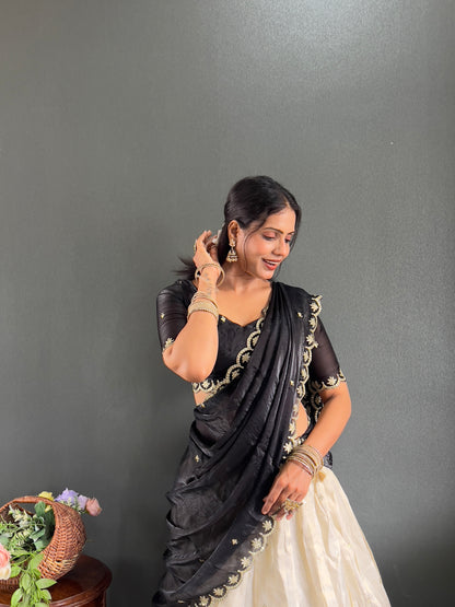 Classic Tissue Silk Embroidery Work Lehega With Unstitched Blouse and Dupatta