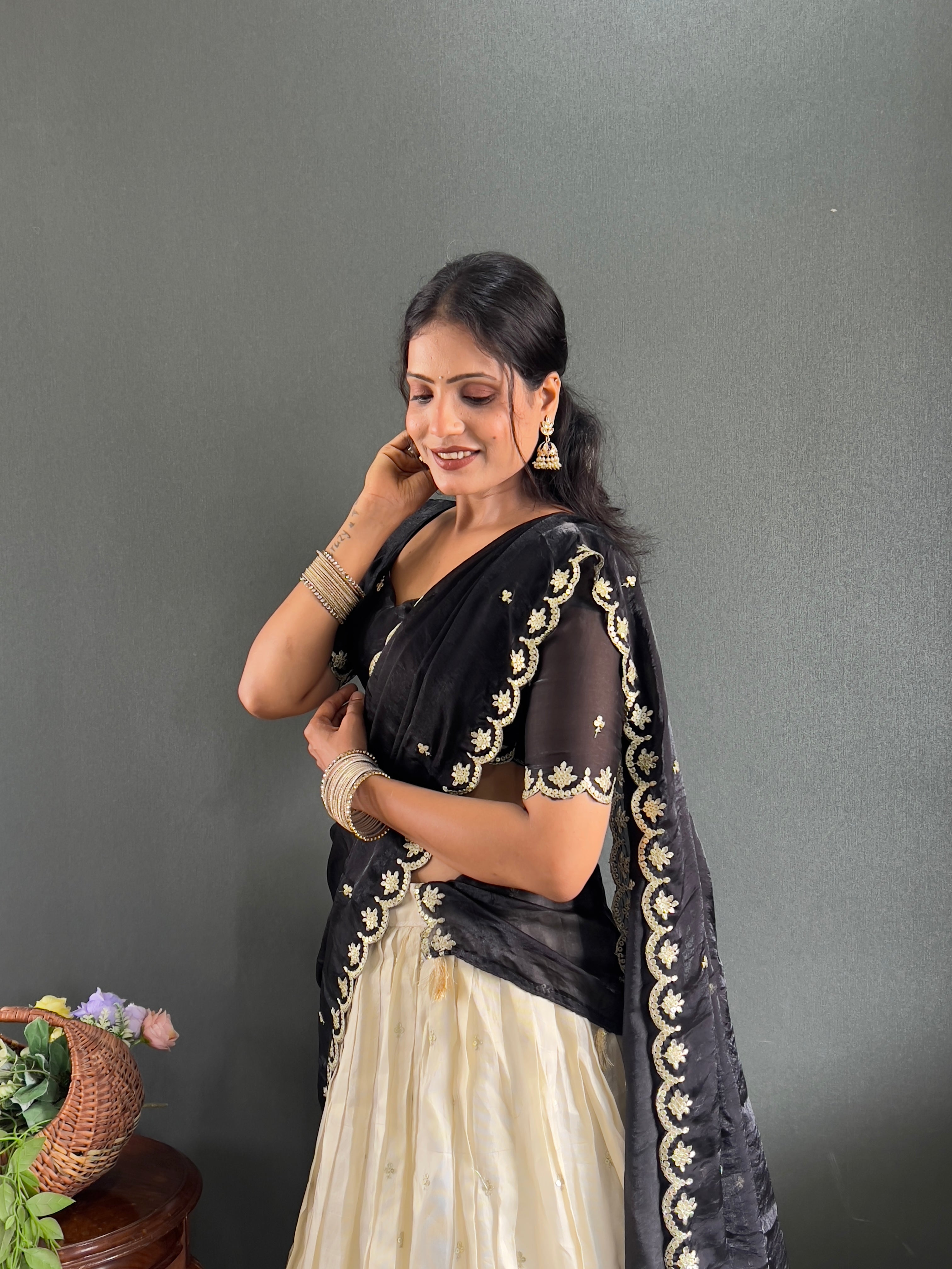 Classic Tissue Silk Embroidery Work Lehega With Unstitched Blouse and Dupatta