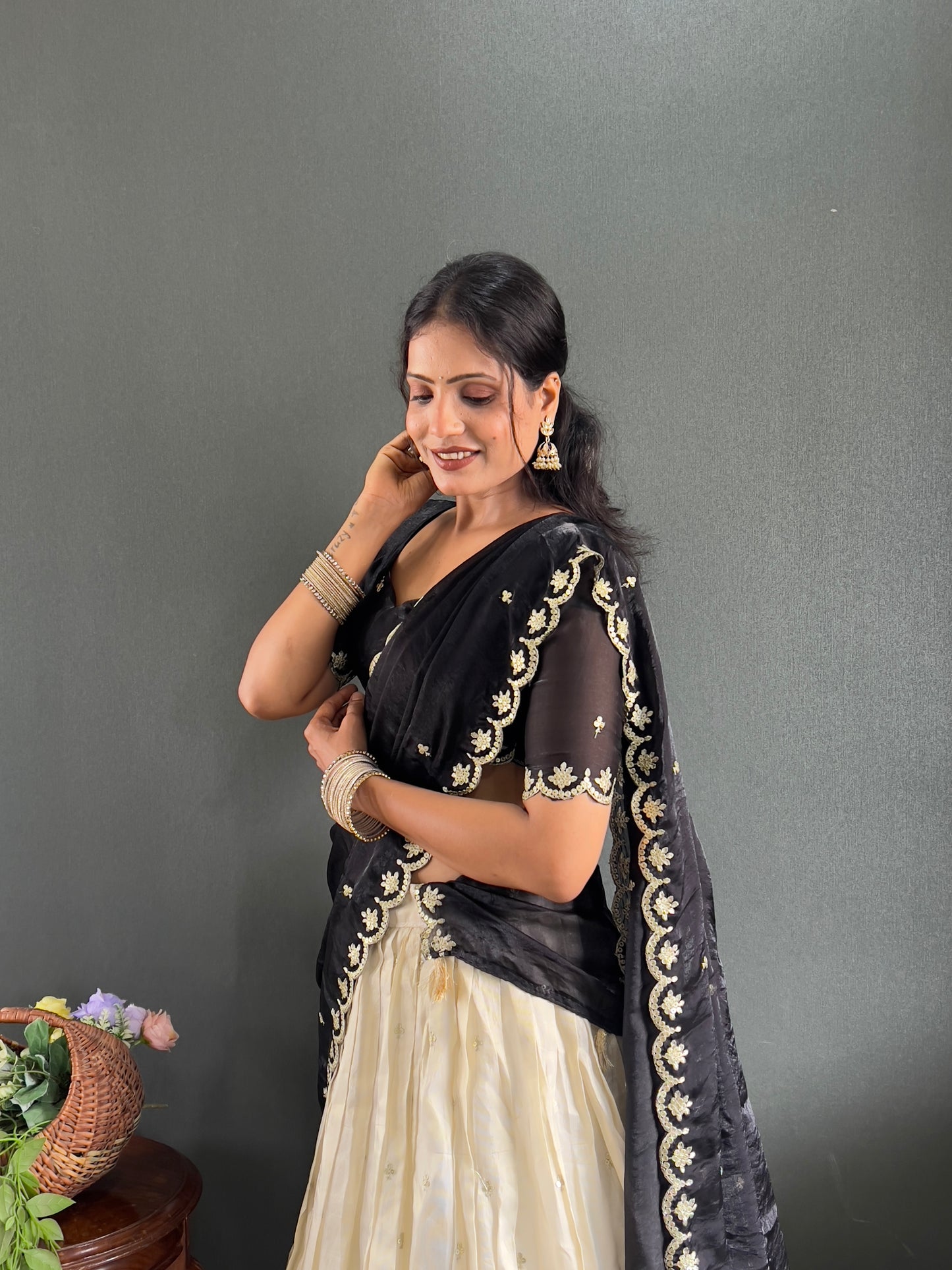 Classic Tissue Silk Embroidery Work Lehega With Unstitched Blouse and Dupatta