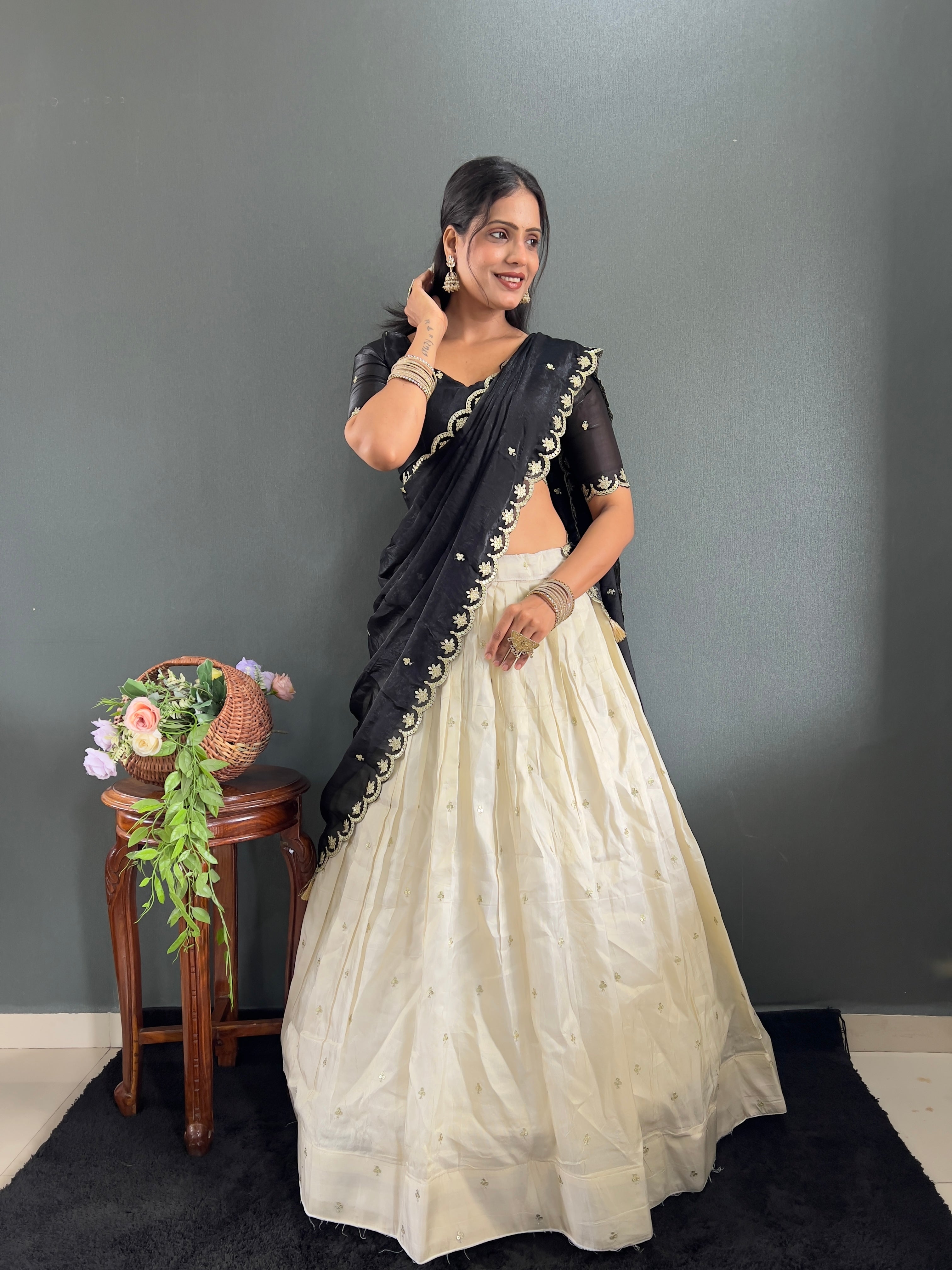 Classic Tissue Silk Embroidery Work Lehega With Unstitched Blouse and Dupatta