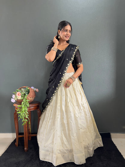 Classic Tissue Silk Embroidery Work Lehega With Unstitched Blouse and Dupatta