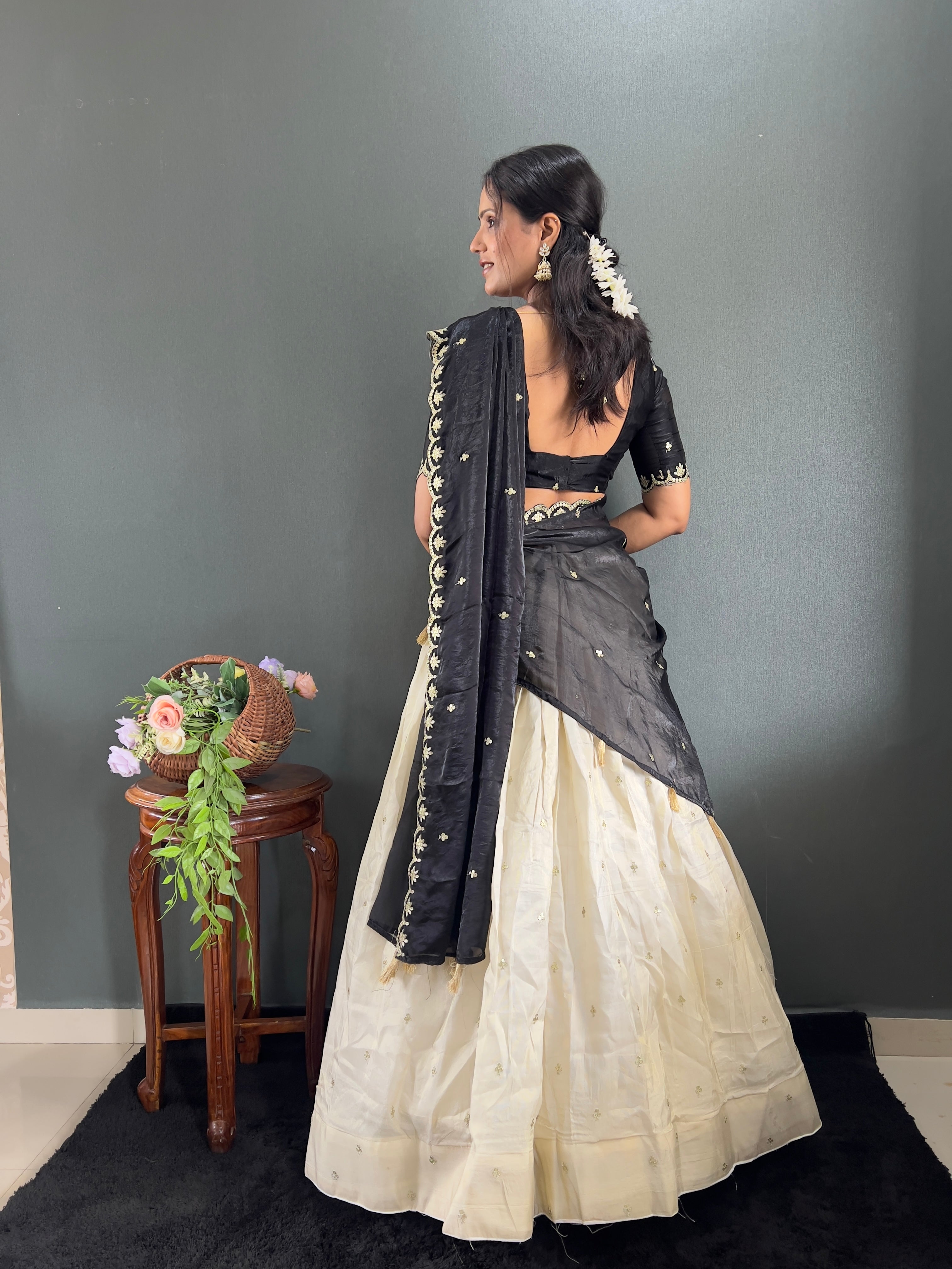 Classic Tissue Silk Embroidery Work Lehega With Unstitched Blouse and Dupatta