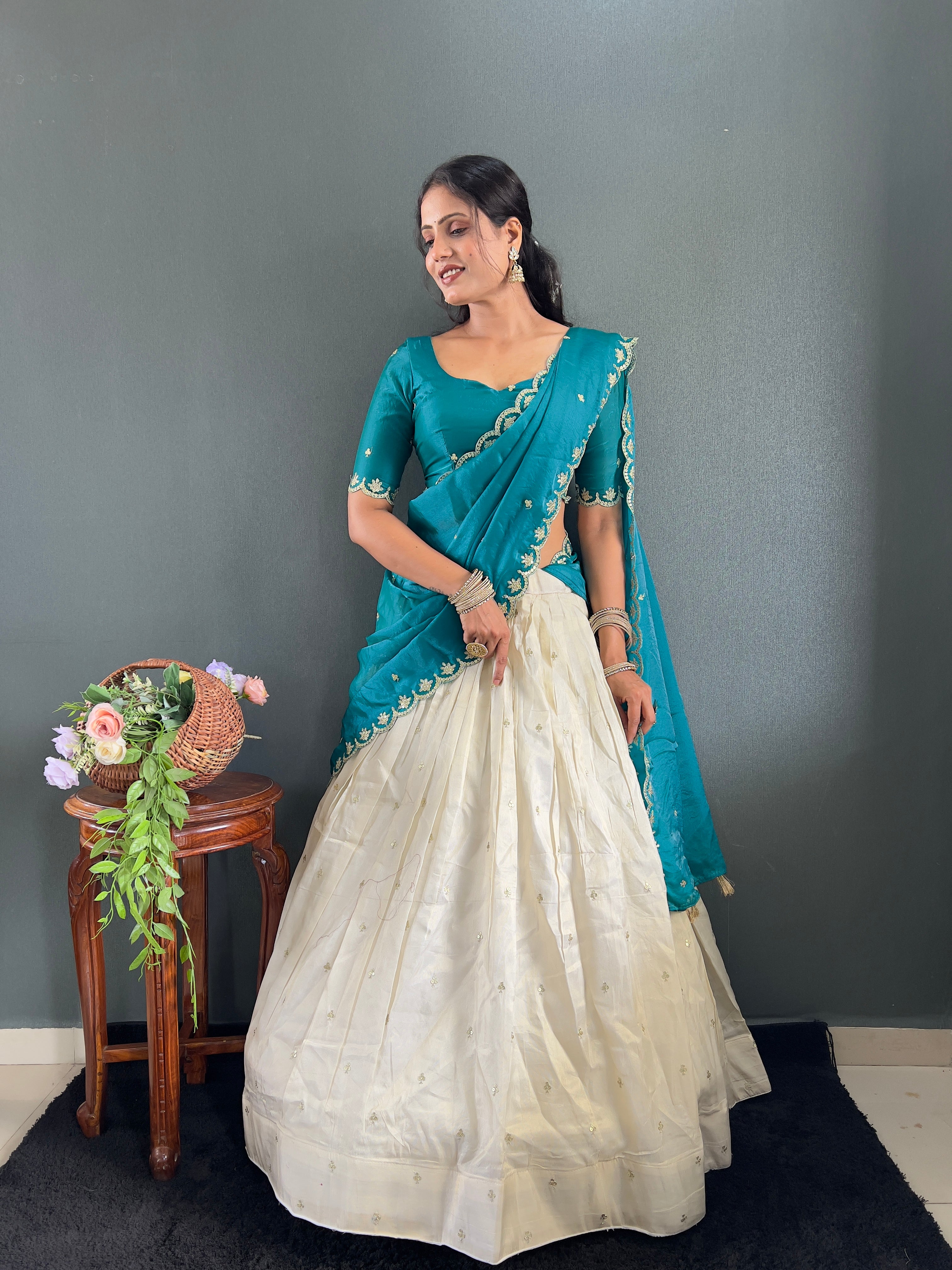 Classic Tissue Silk Embroidery Work Lehega With Unstitched Blouse and Dupatta