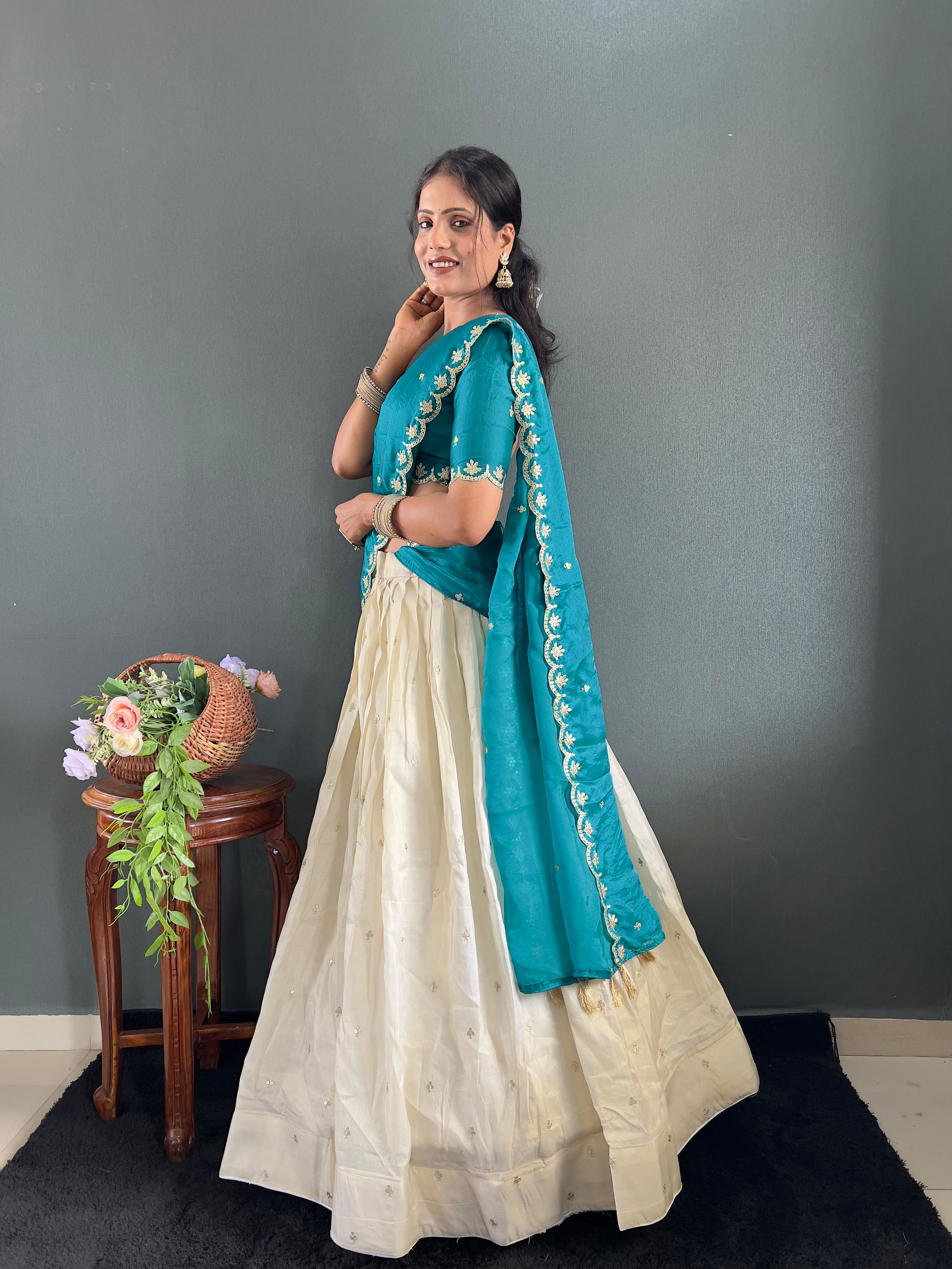 Classic Tissue Silk Embroidery Work Lehega With Unstitched Blouse and Dupatta