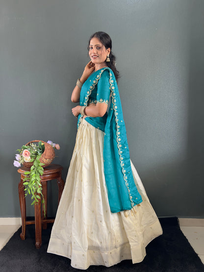 Classic Tissue Silk Embroidery Work Lehega With Unstitched Blouse and Dupatta