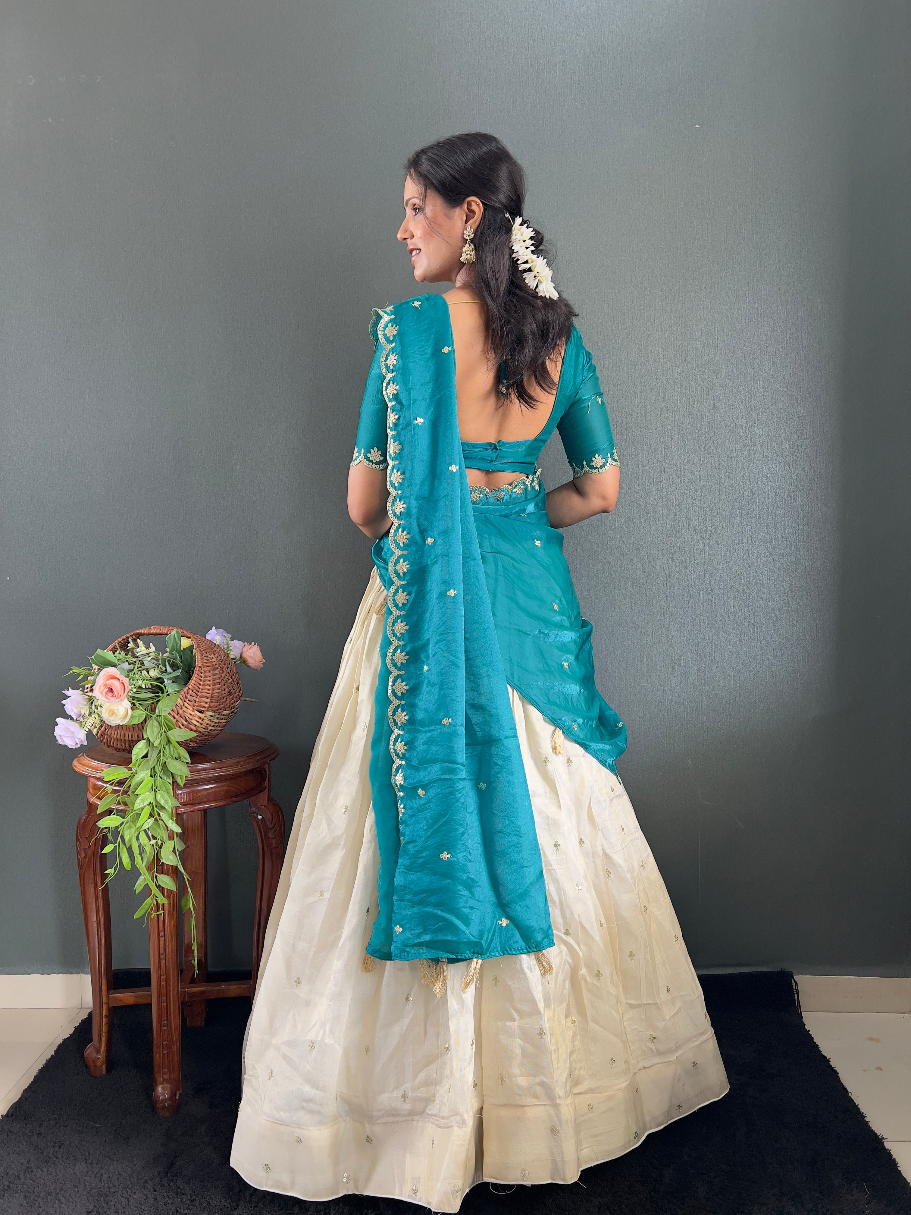 Classic Tissue Silk Embroidery Work Lehega With Unstitched Blouse and Dupatta