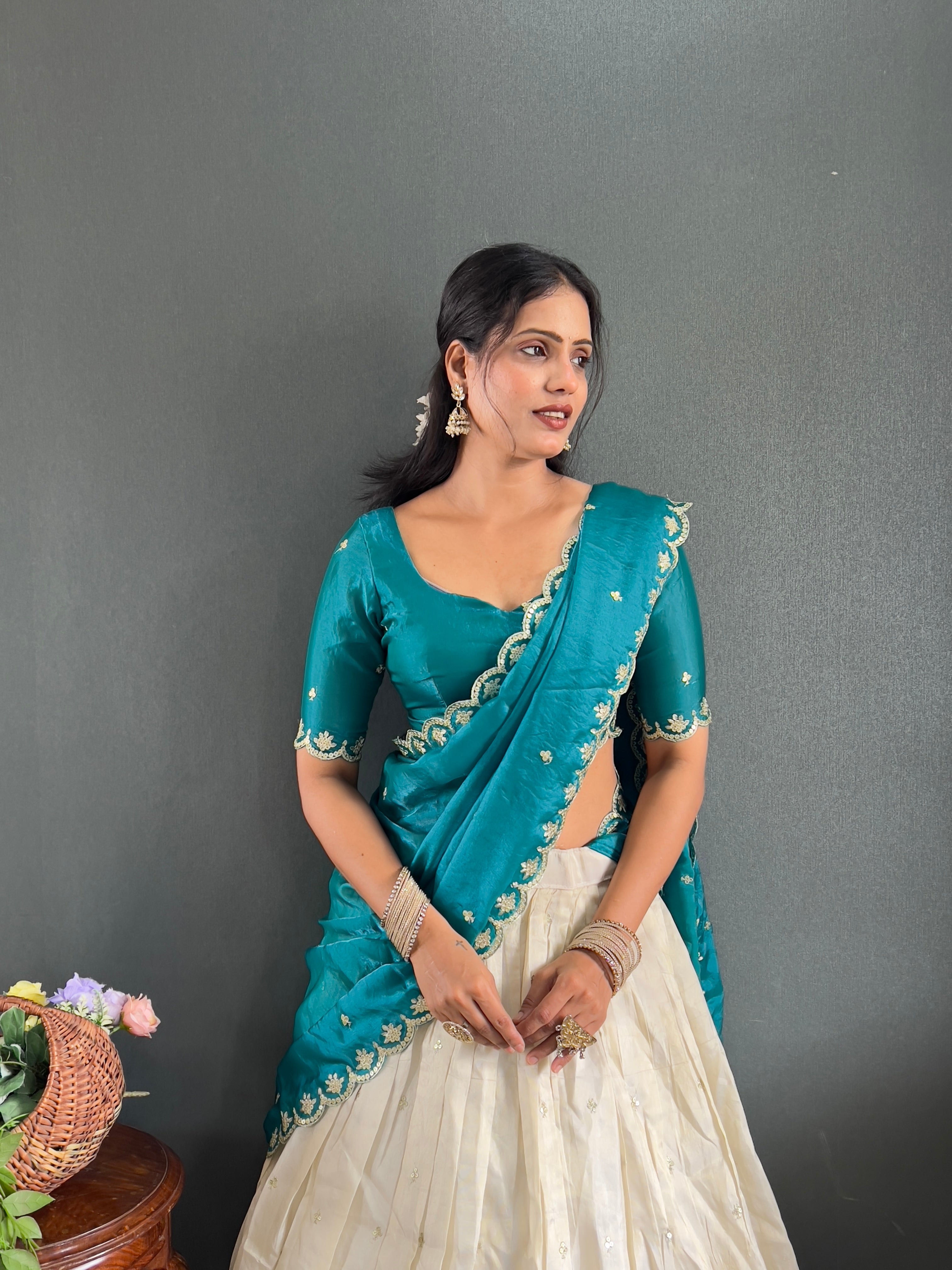 Classic Tissue Silk Embroidery Work Lehega With Unstitched Blouse and Dupatta