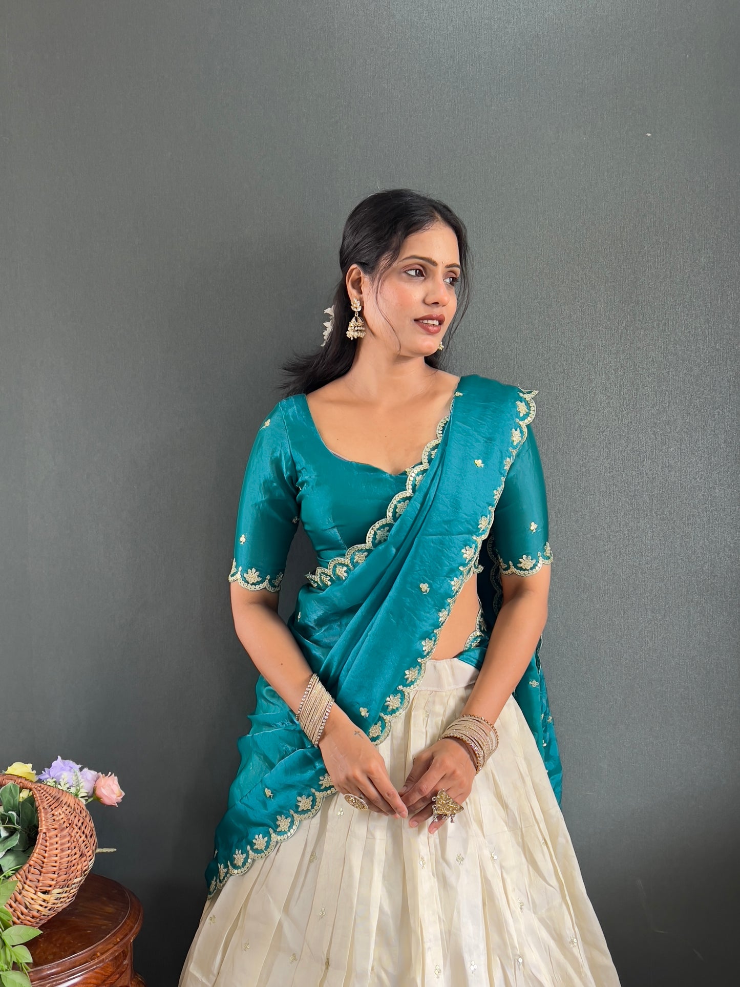 Classic Tissue Silk Embroidery Work Lehega With Unstitched Blouse and Dupatta