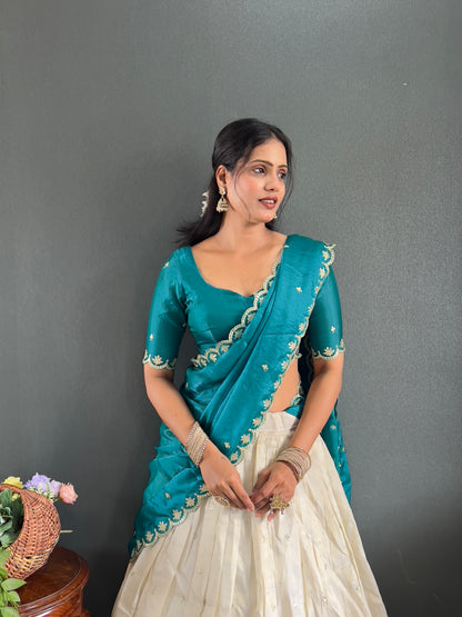 Classic Tissue Silk Embroidery Work Lehega With Unstitched Blouse and Dupatta