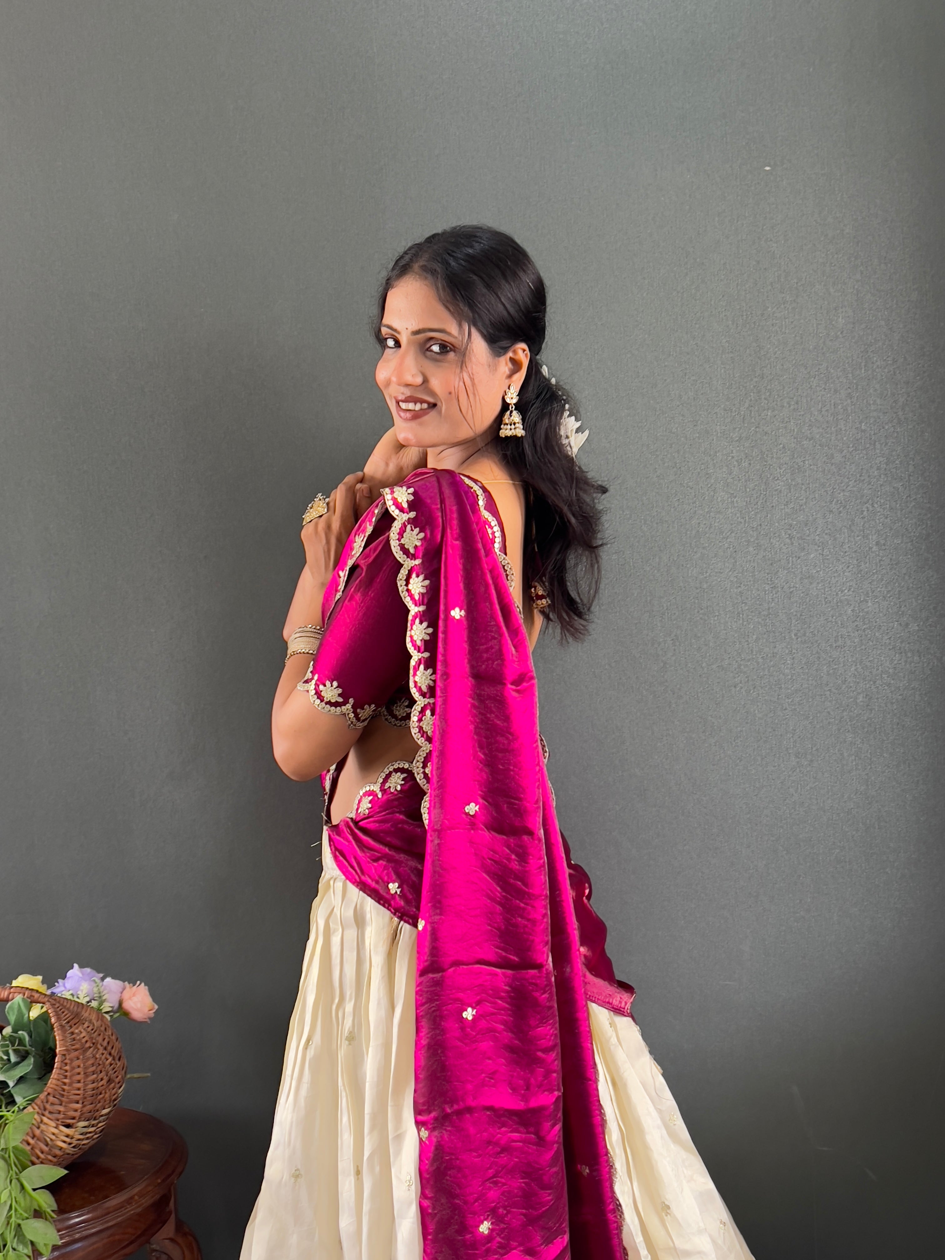 Classic Tissue Silk Embroidery Work Lehega With Unstitched Blouse and Dupatta