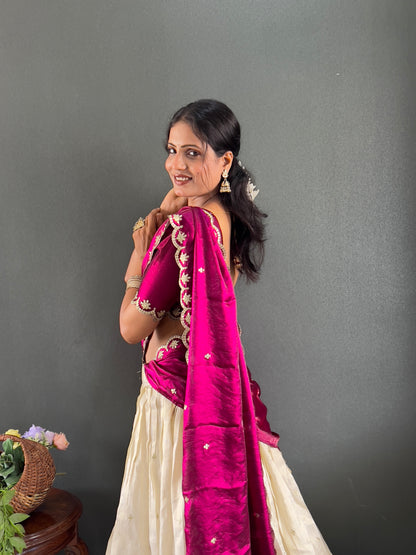 Classic Tissue Silk Embroidery Work Lehega With Unstitched Blouse and Dupatta