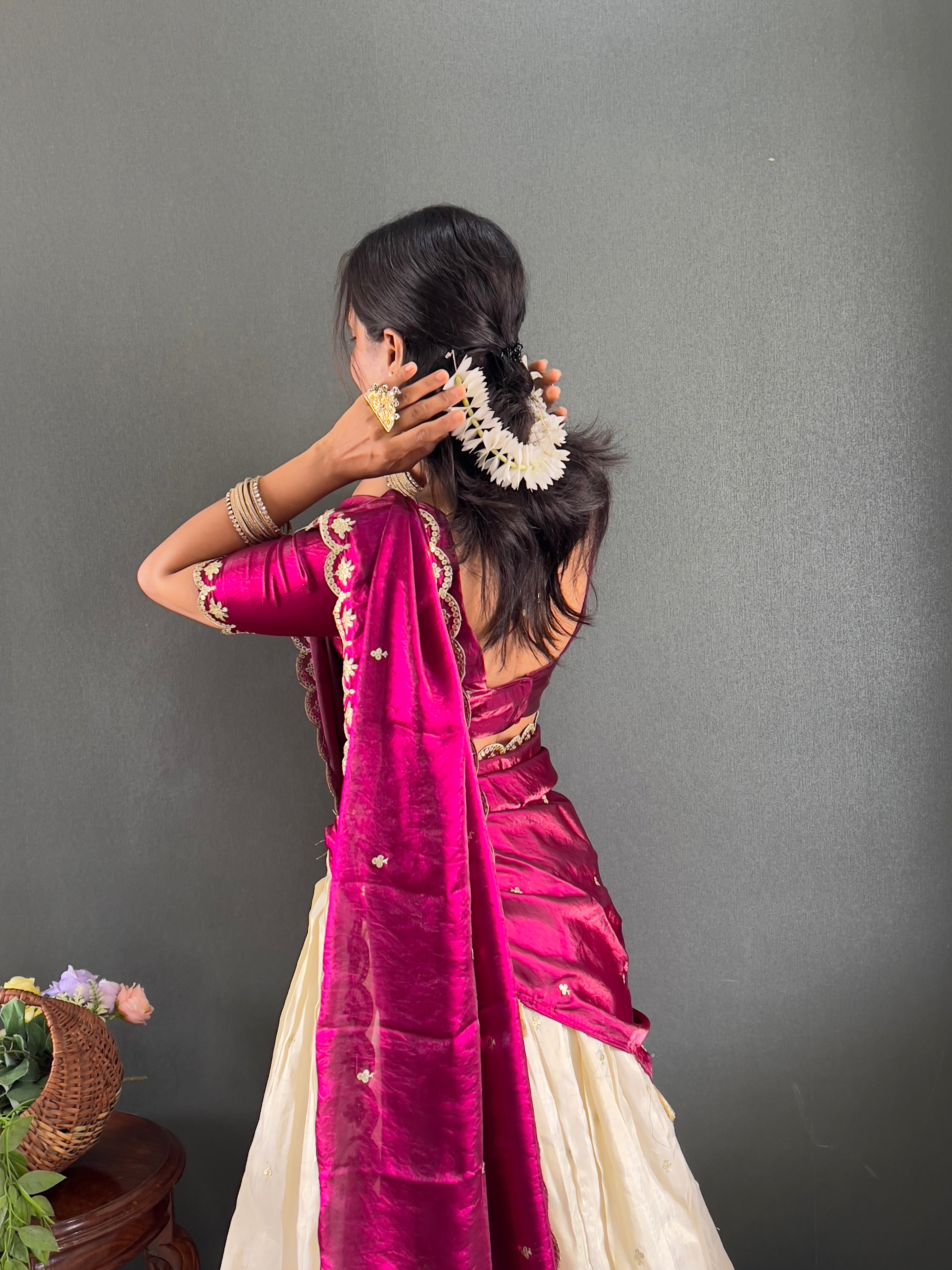 Classic Tissue Silk Embroidery Work Lehega With Unstitched Blouse and Dupatta