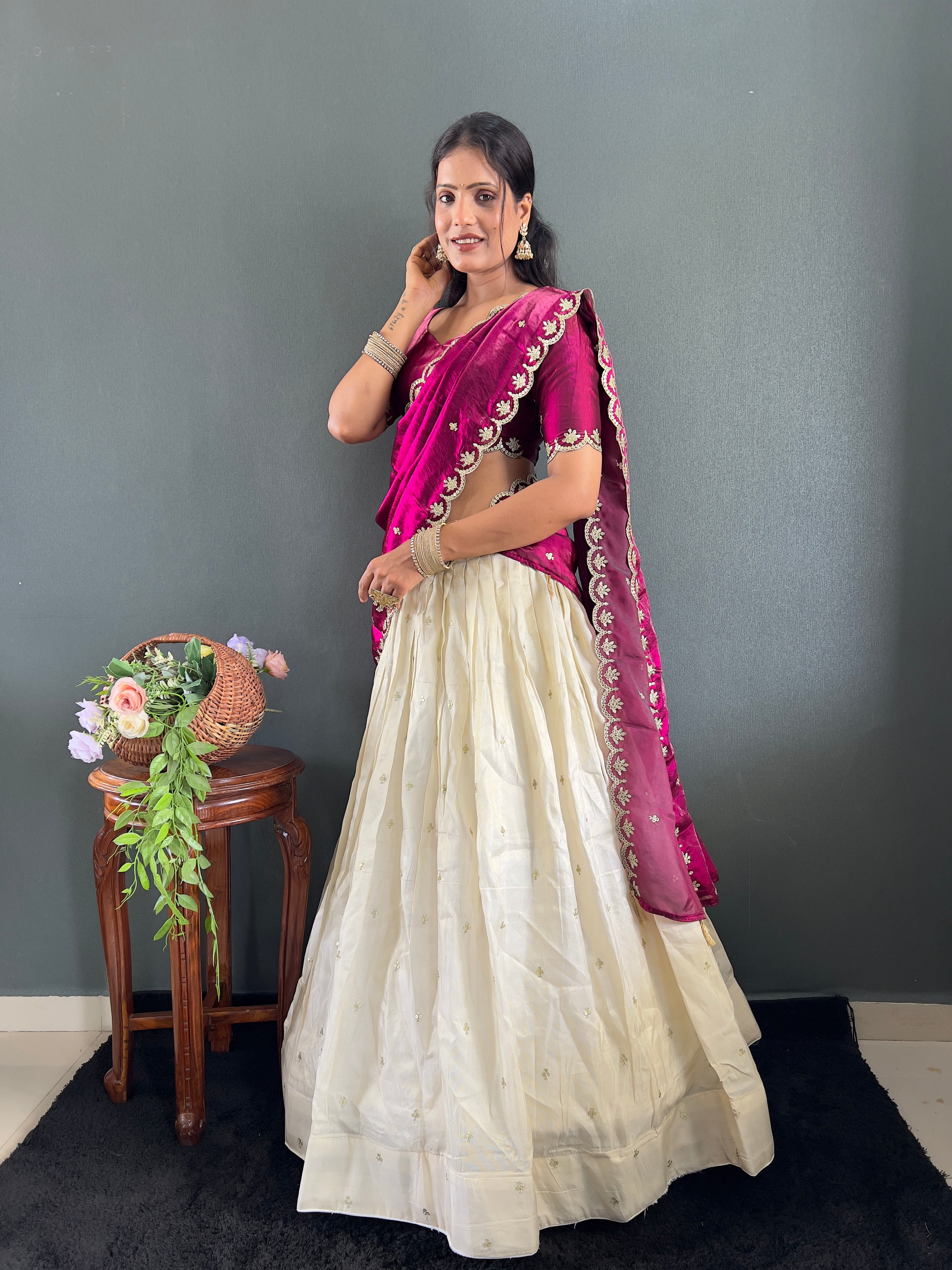 Classic Tissue Silk Embroidery Work Lehega With Unstitched Blouse and Dupatta
