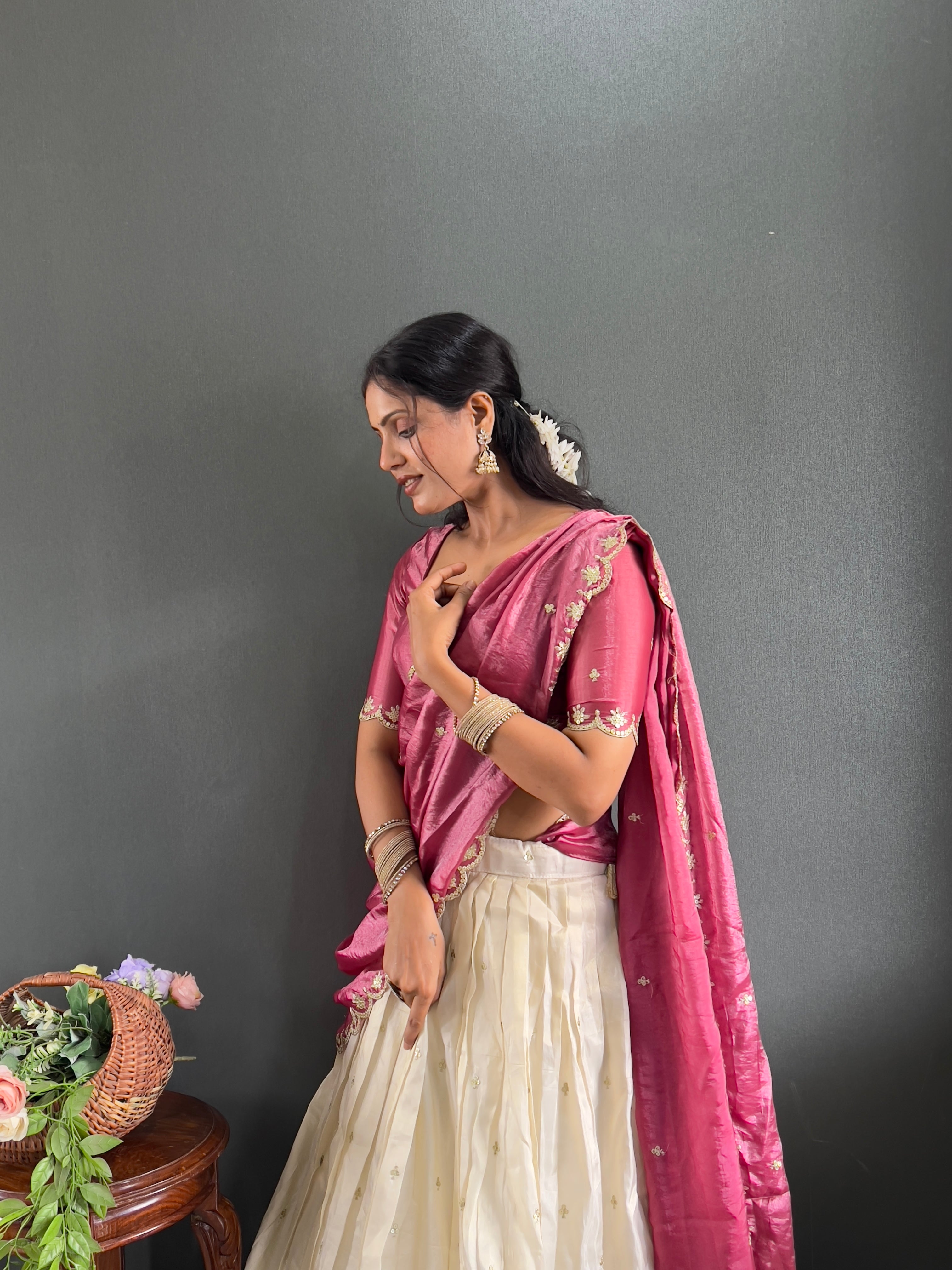 Classic Tissue Silk Embroidery Work Lehega With Unstitched Blouse and Dupatta