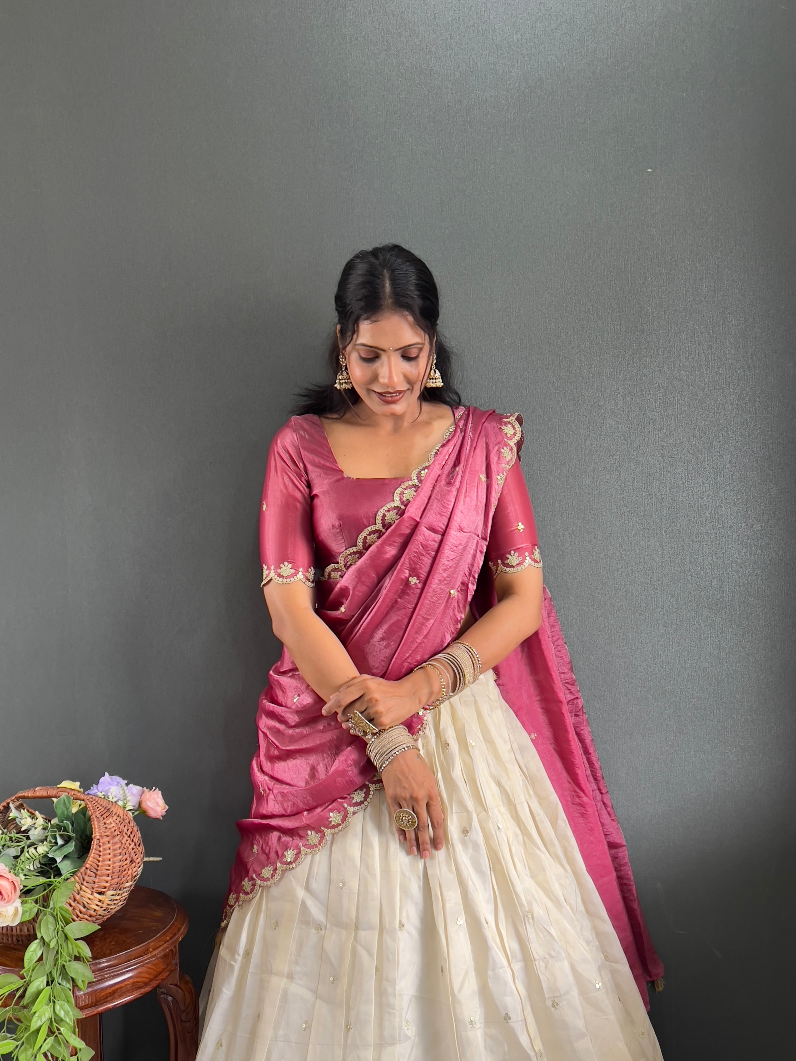 Classic Tissue Silk Embroidery Work Lehega With Unstitched Blouse and Dupatta