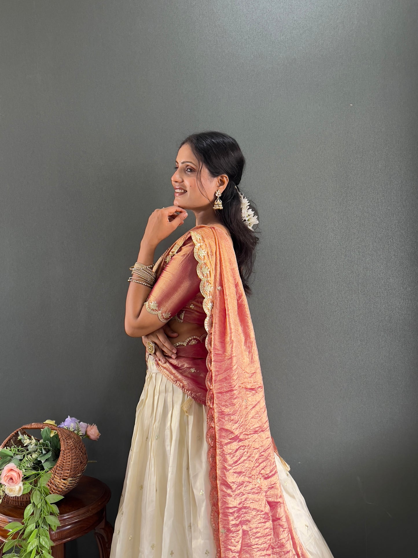 Classic Tissue Silk Embroidery Work Lehega With Unstitched Blouse and Dupatta