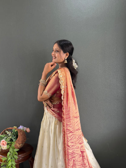 Classic Tissue Silk Embroidery Work Lehega With Unstitched Blouse and Dupatta