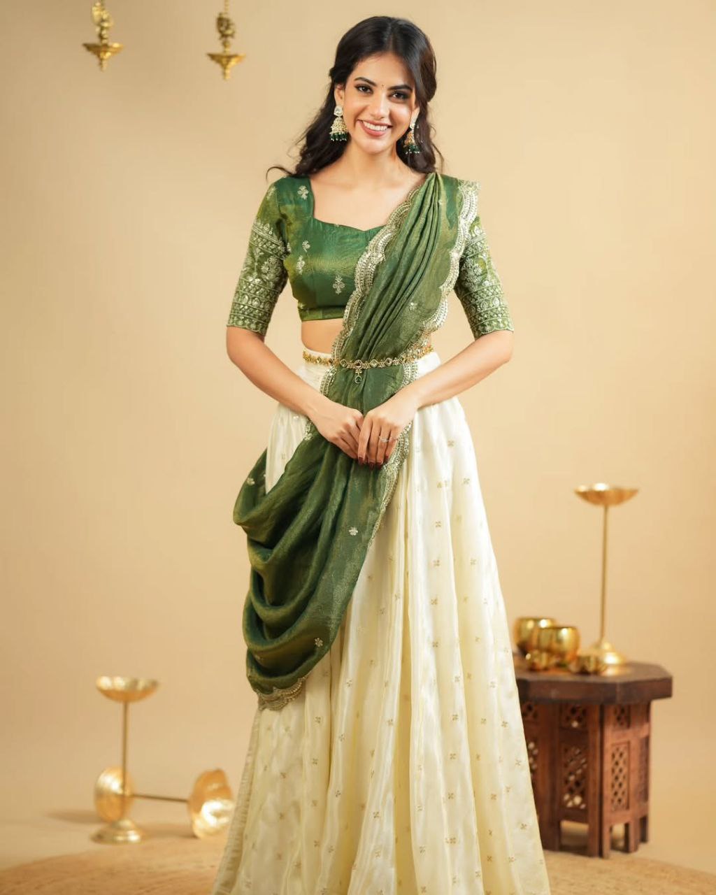 Heavy Embroidery Work Chinnon Lehenga With Unstiched Blouse And Contrast Dupatta