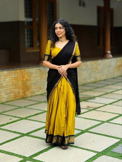Classic Plain Heavy Embroidery Work Border Cotton Lehega With Unstitched Blouse and Dupatta