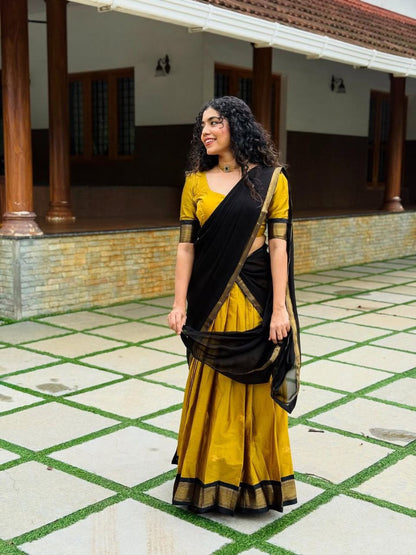 Classic Plain Heavy Embroidery Work Border Cotton Lehega With Unstitched Blouse and Dupatta