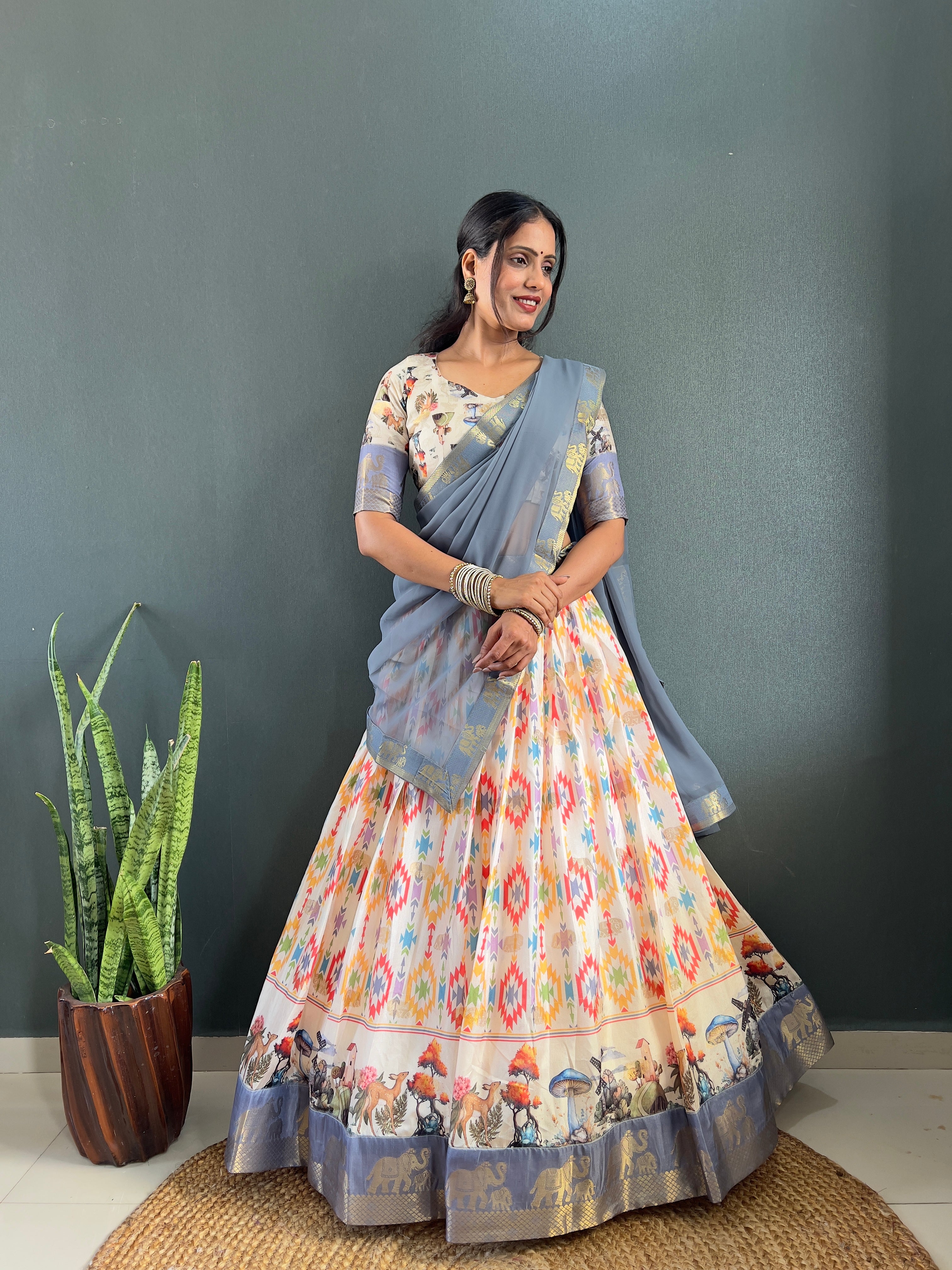 Stylish Patola Dola Cotton Silk Lehega With Unstitched Blouse and Dupatta