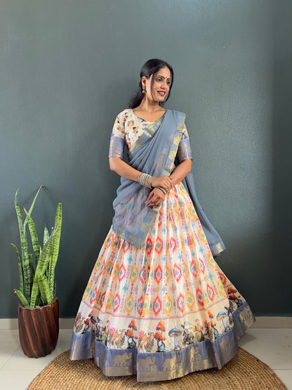 Stylish Patola Dola Cotton Silk Lehega With Unstitched Blouse and Dupatta