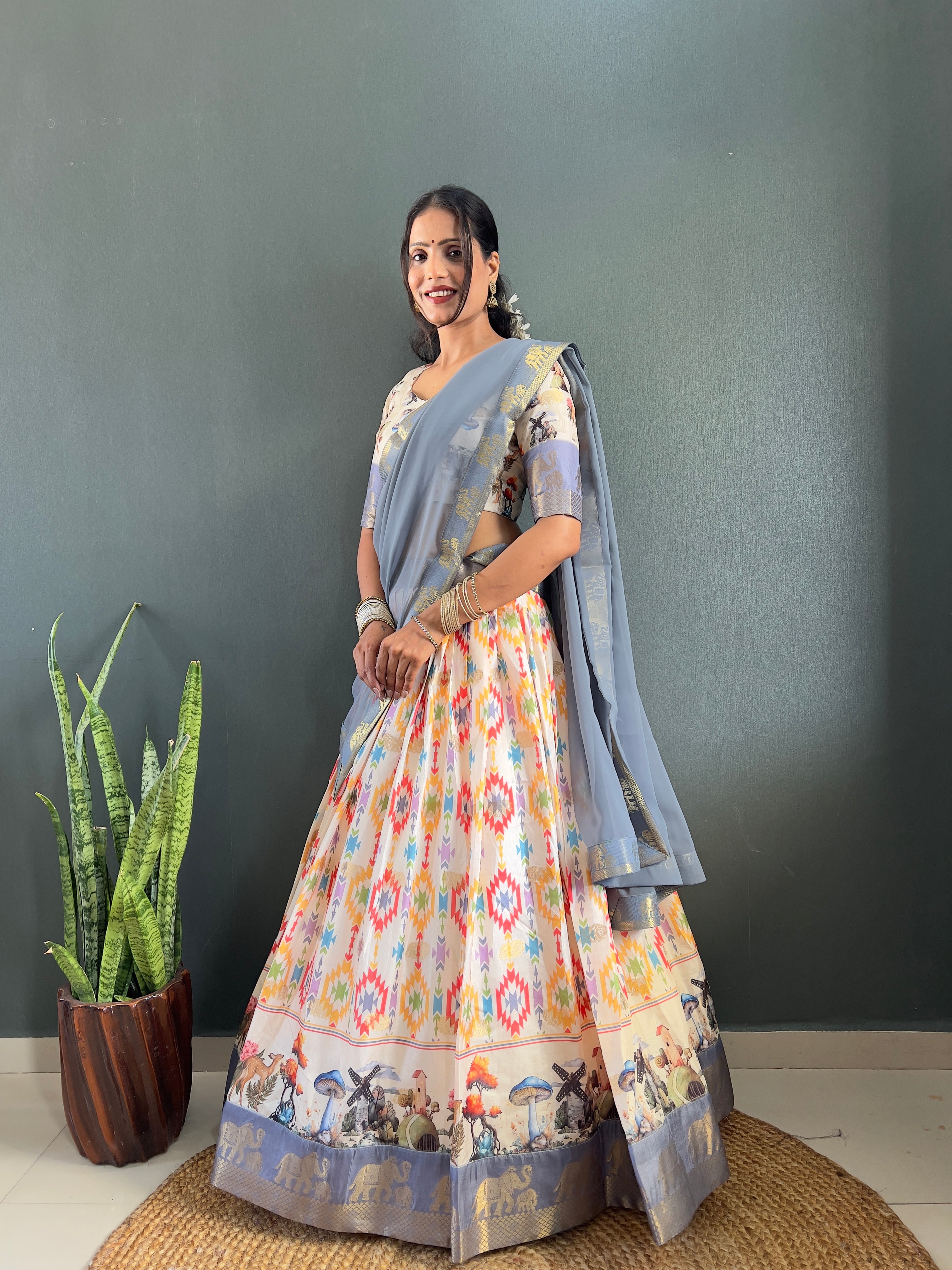 Stylish Patola Dola Cotton Silk Lehega With Unstitched Blouse and Dupatta