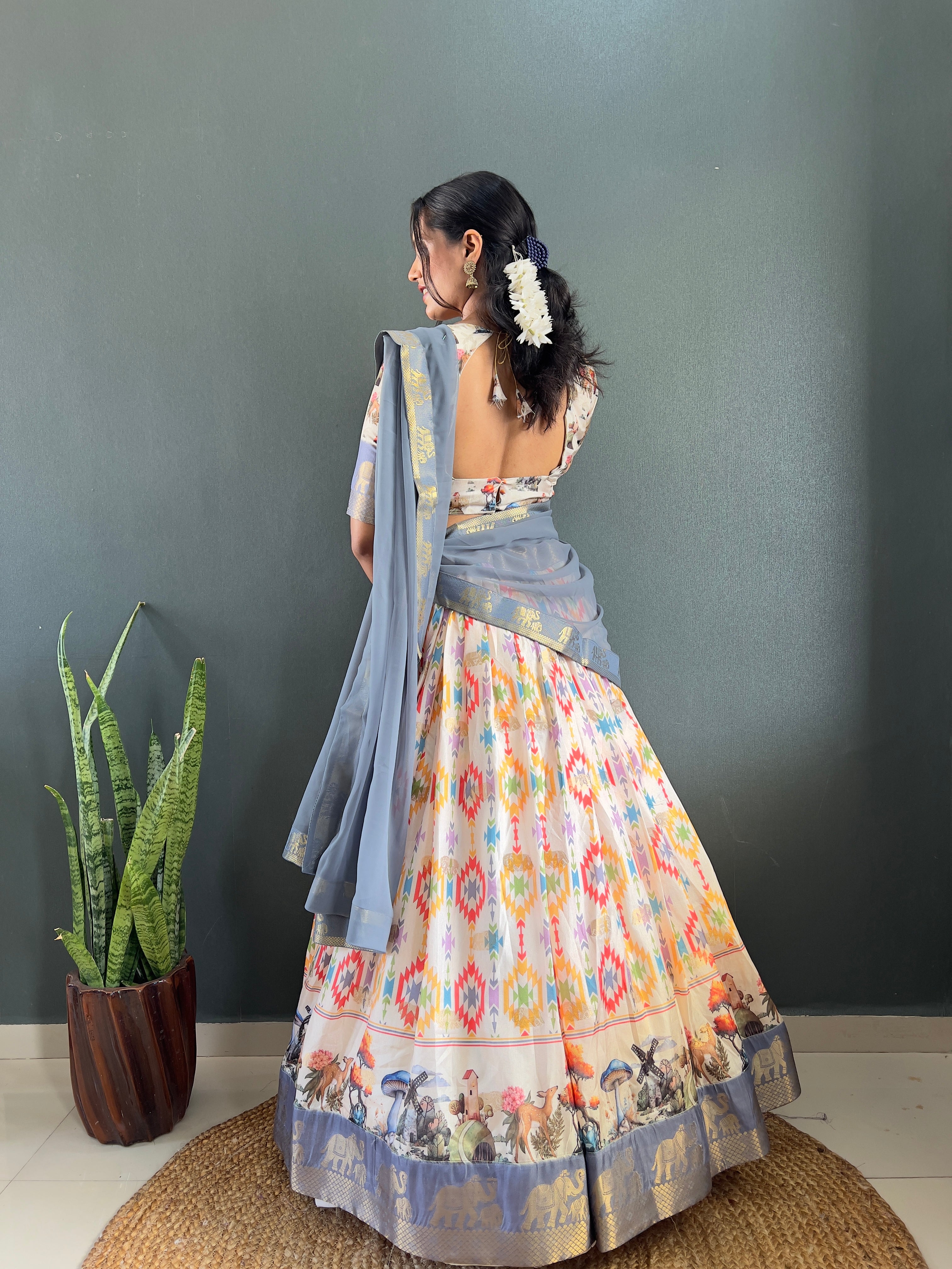 Stylish Patola Dola Cotton Silk Lehega With Unstitched Blouse and Dupatta