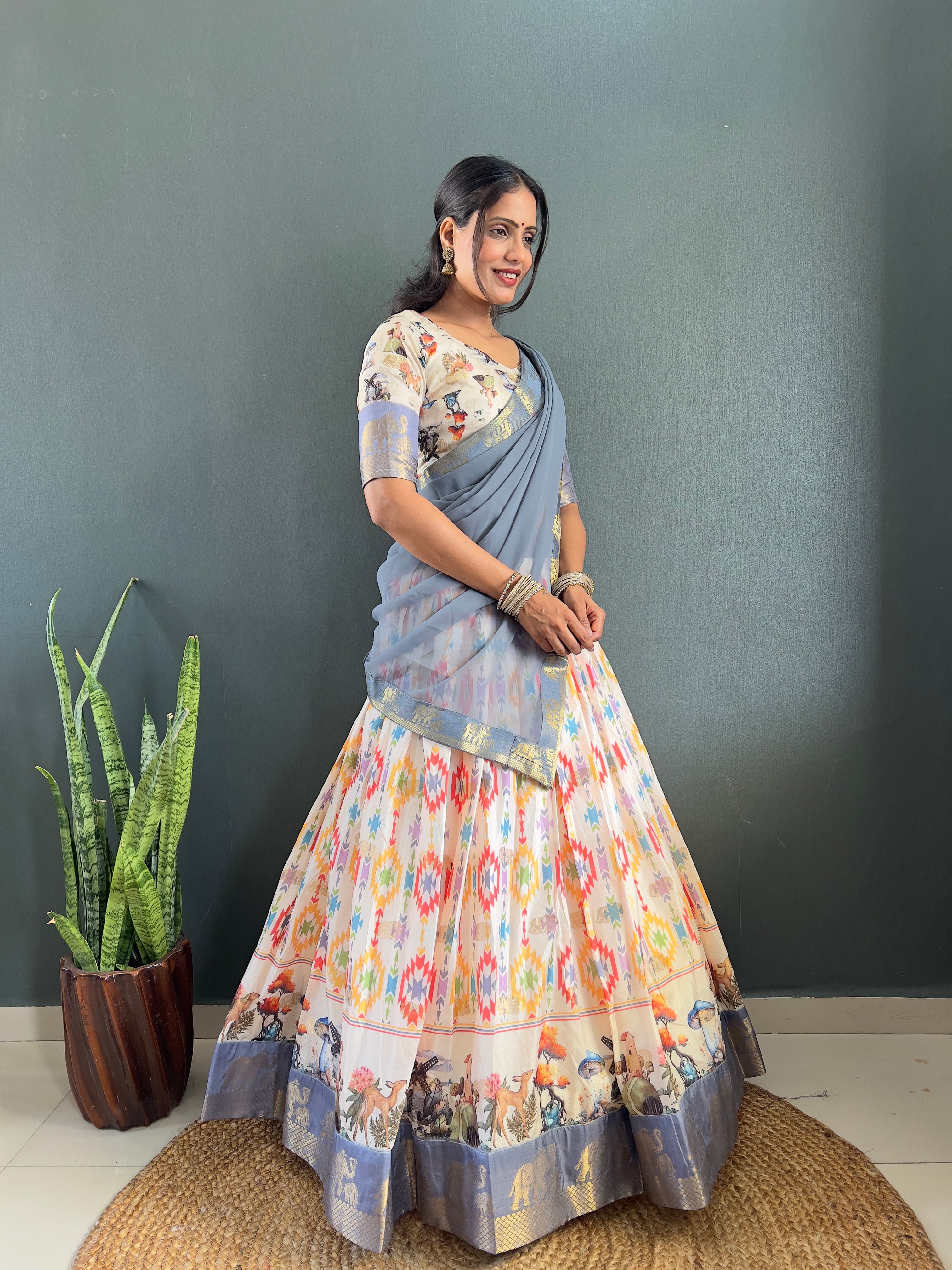Stylish Patola Dola Cotton Silk Lehega With Unstitched Blouse and Dupatta