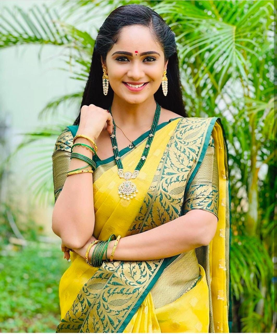 Runglory Sunshine Yellow Silk Saree with Green Border